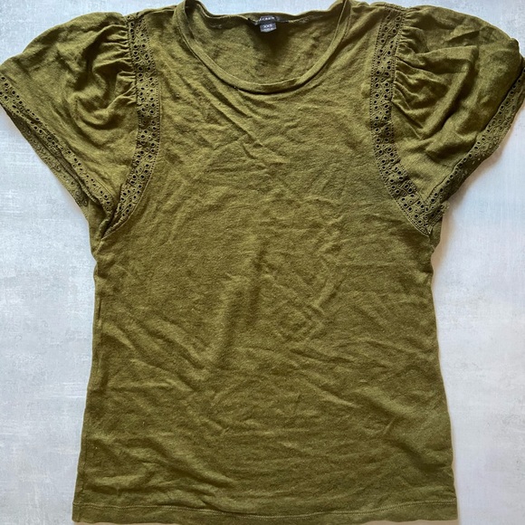 J. CREW flutter sleeve linen tee with lace trim - Picture 6 of 10